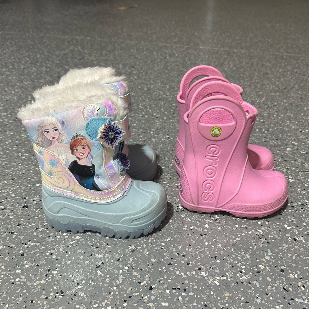 Girls winter Croc boots and Frozen boots.